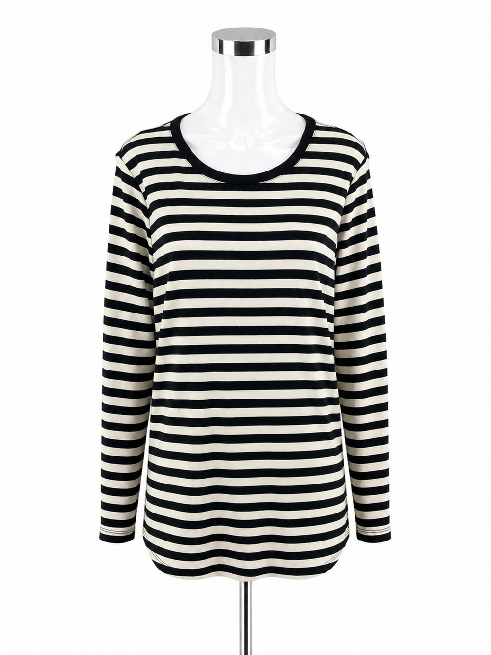 Lands' End Shaped Fit Breton Stripe T-Shirt Navy Ecru Women's Large